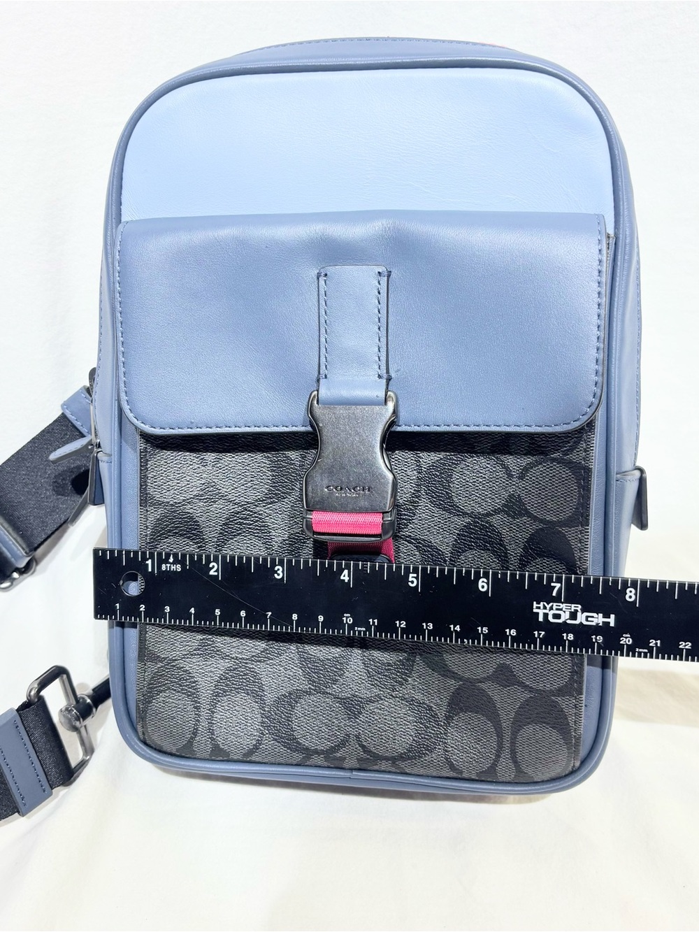 Coach Track Pack In Colorblock Signature Canvas C8126 Charcoal Denim Blue Pink - Picture 16 of 16